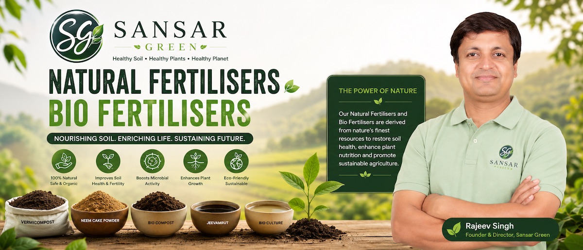 Rajeev Singh, Founder of Sansar Green, highlighting the benefits of natural fertilisers and bio fertilisers for sustainable agriculture, healthy soil, stronger plants and eco-friendly farming.