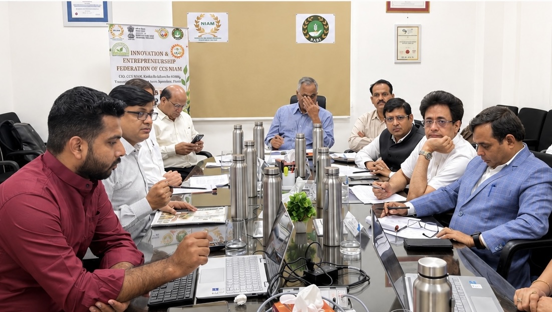 राष्ट्रीय एग्री स्टार्टअप कार्यक्रम में Sansar Green के संस्थापक राजीव सिंह द्वारा CCS-NIAM, जयपुर में "Soil to Bazaar" कृषि मॉडल प्रस्तुत करते हुए, जिसमें झारखंड का प्रतिनिधित्व और कृषि नवाचार पर विशेष ध्यान दिया गया।