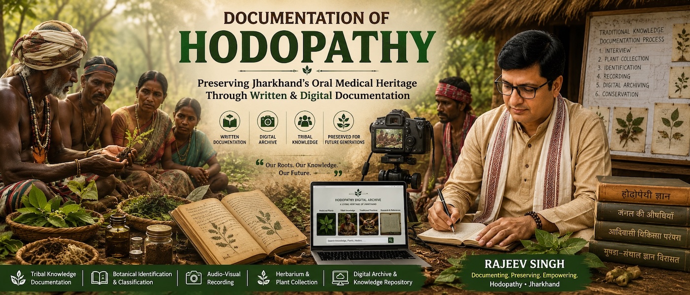 Rajeev Singh working with tribal knowledge holders and a research team to document Hodopathy medicinal plants and traditional ethnomedicine in Jharkhand