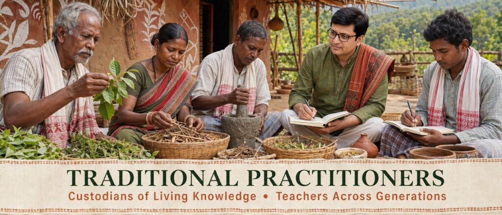 Traditional practitioners sharing indigenous herbal knowledge and Hodopathy practices in Jharkhand