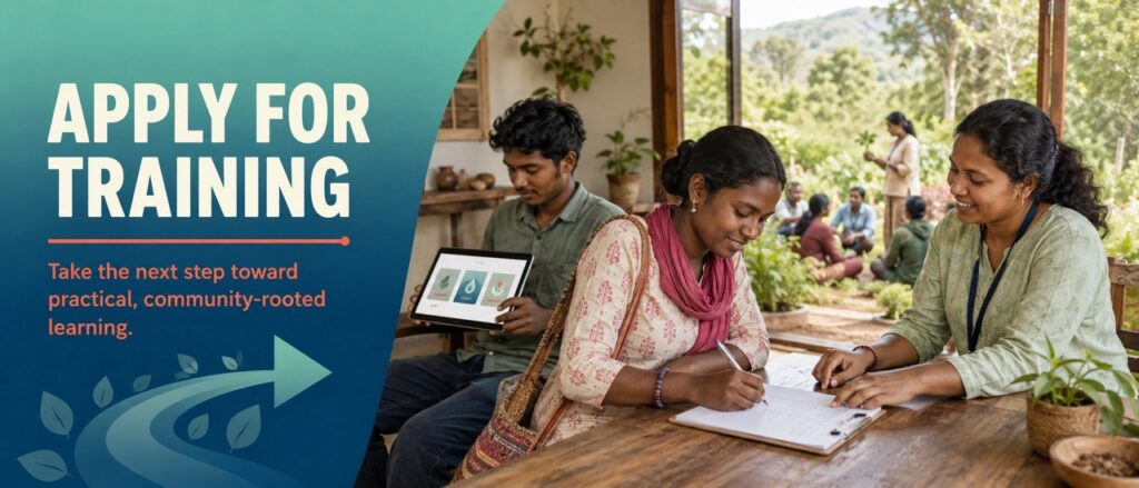 Students and community members filling out applications for practical, community-rooted training programs in Hodopathy in Jharkhand, supported by Rajeev Singh.