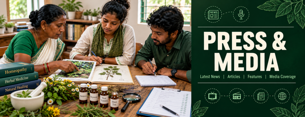 Adivasi elders, students, and researchers reviewing medicinal plant records and documentation for press and media coverage of Hodopathy in Jharkhand, supported by Rajeev Singh.