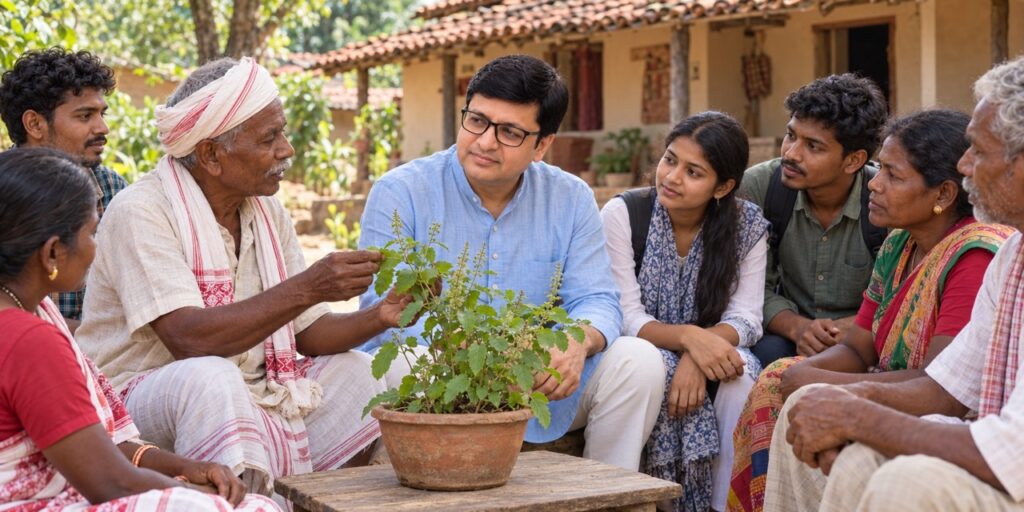 A researcher reviewing digital ethnobotanical data and plant documentation on the Hodopathy Community Knowledge Graph platform.
